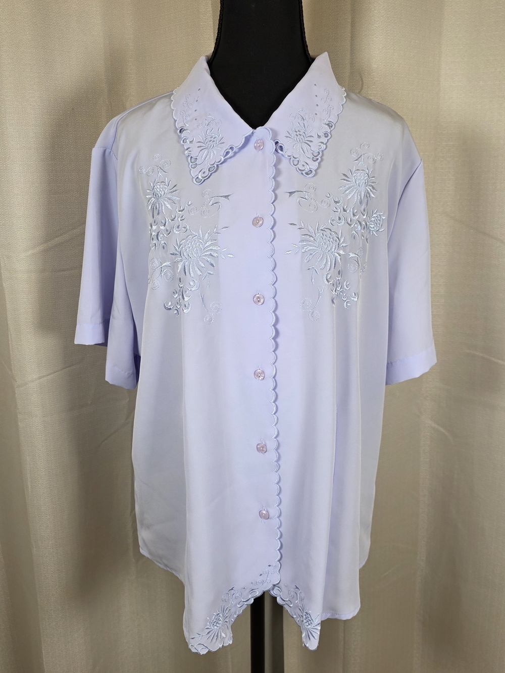 Vintage Y2K Lavender Embroidered Scalloped Cottagecore Blouse XL
